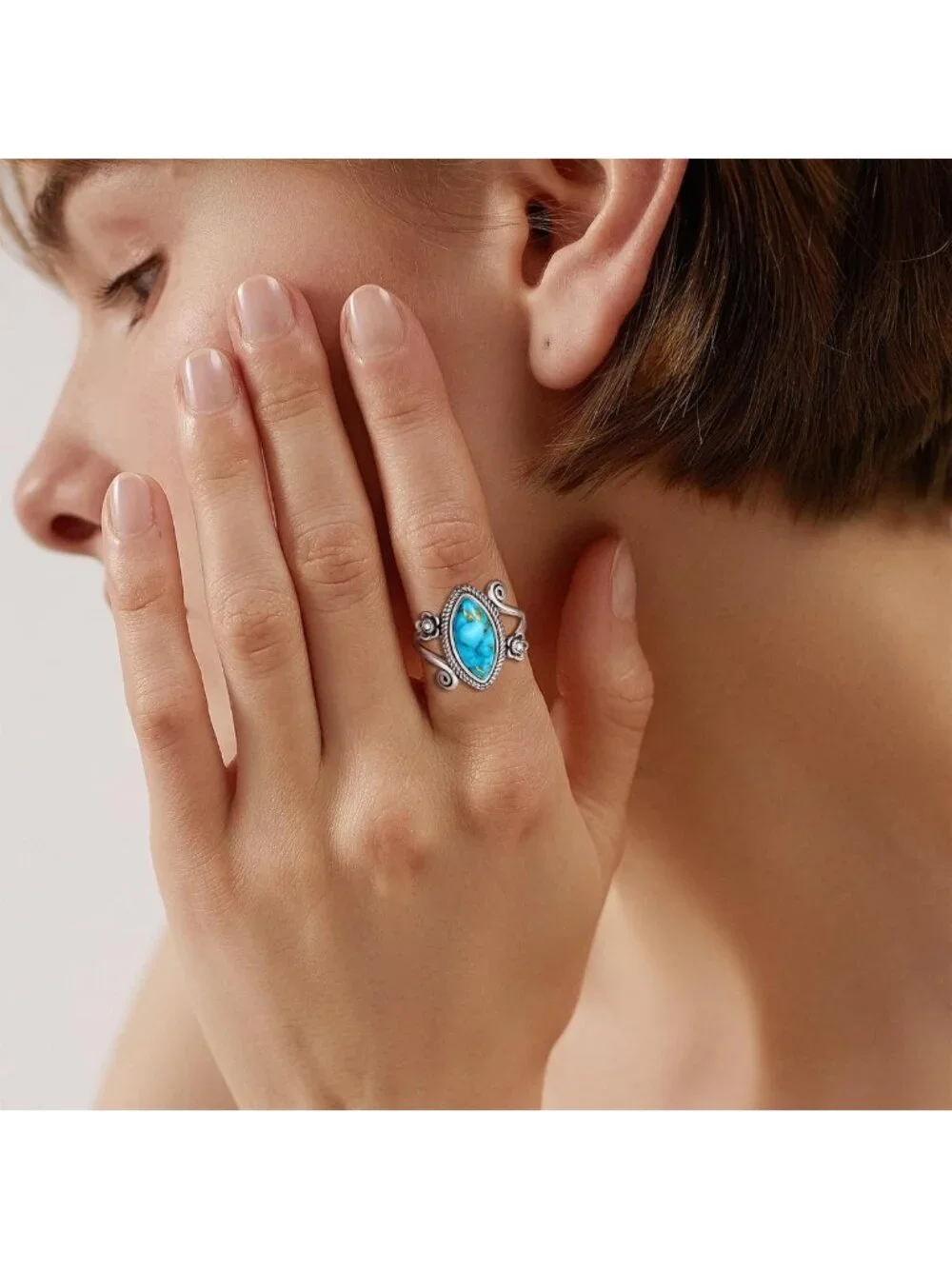 Vintage Boho Turquoise Stacking Rings for Women - 925 Sterling Silver Statement